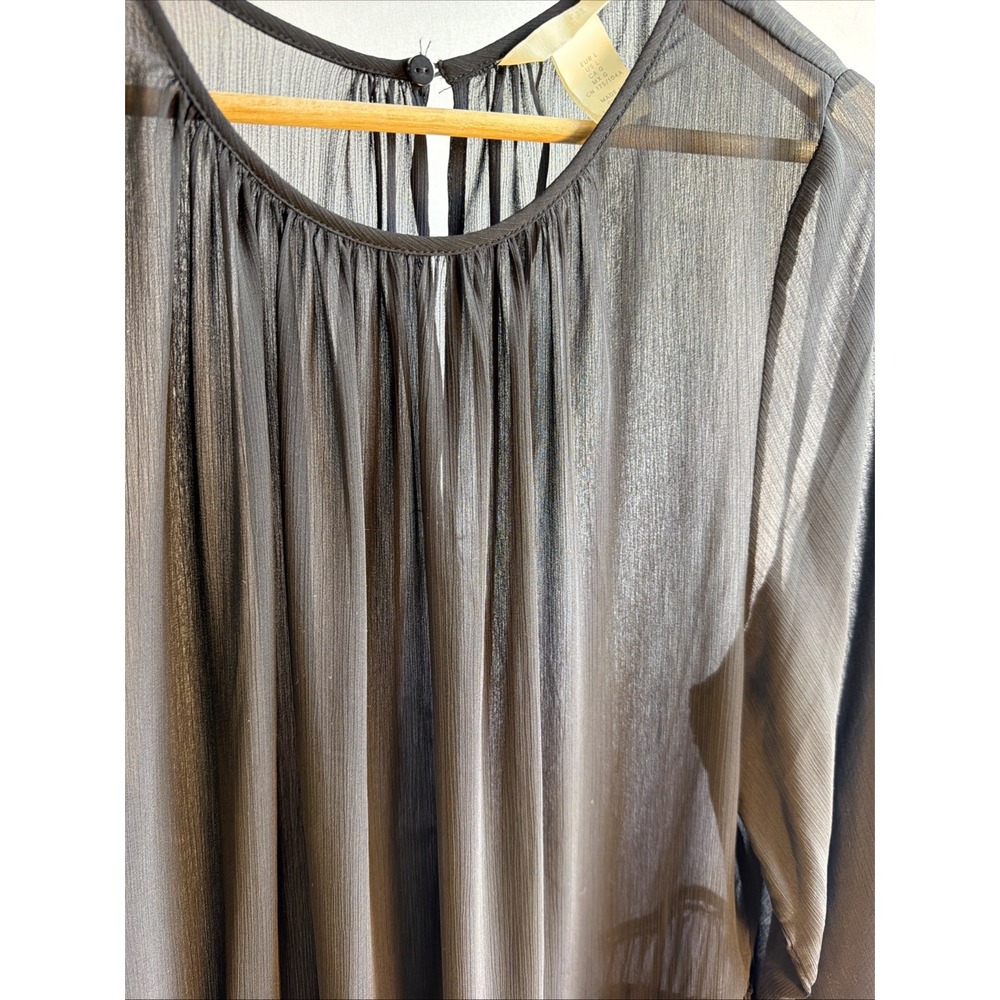 H&M Black Sheer Tiered Maxi Dress Long Sleeve Ruffle Womens Size Large NWOT